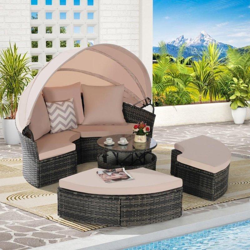 Tenteli Rattan Minderli 5 Parça Bahçe Takımı - 272584