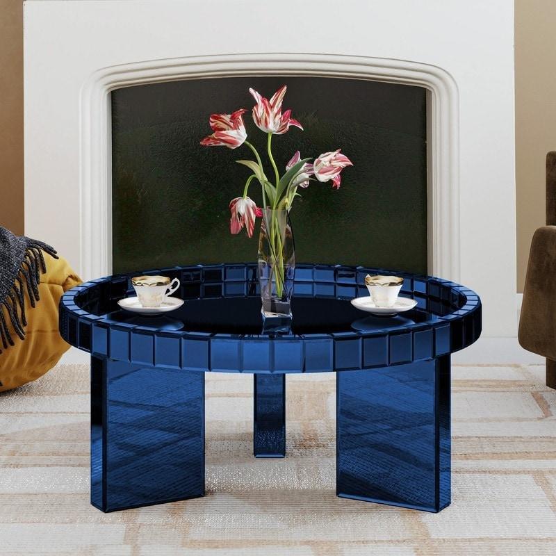 Tepsili Tasarım 3 Ayaklı Aynalı Cam Yuvarlak Orta Sehpa - 80x36 cm - 243346