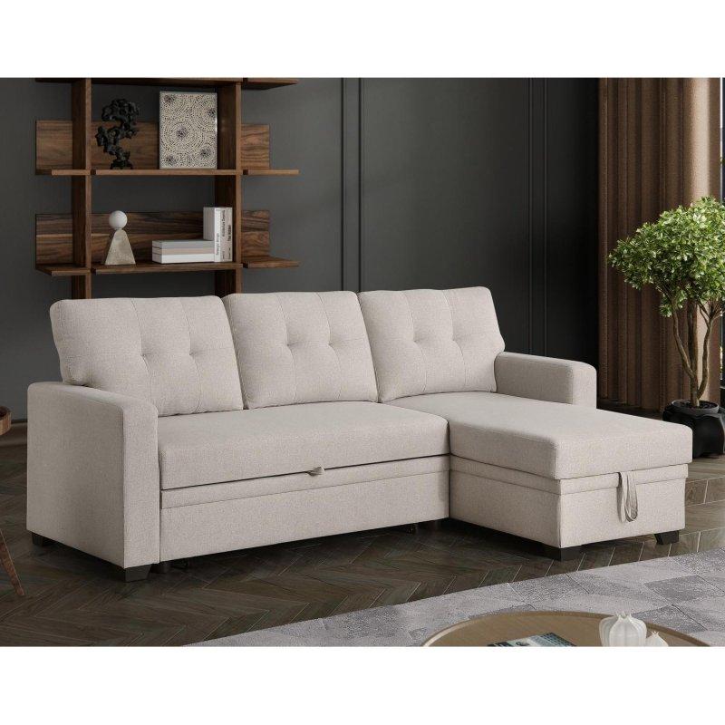 Ters Çevrilebilir Yönlü Yataklı ve Sandıklı Keten Köşe Koltuk - 209x135 cm - 257844