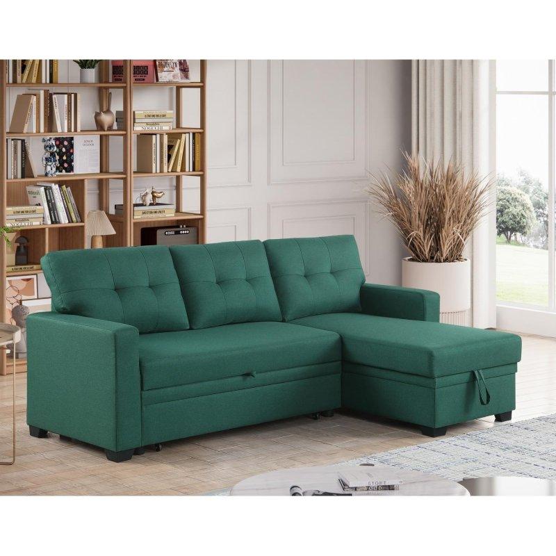 Ters Çevrilebilir Yönlü Yataklı ve Sandıklı Keten Köşe Koltuk - 209x135 cm - 257844