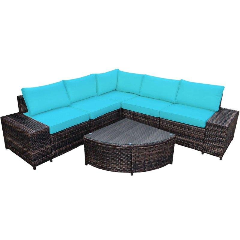 Turkuaz Rattan 6 Parça Minderli Köşe Koltuk Takımı - 256373