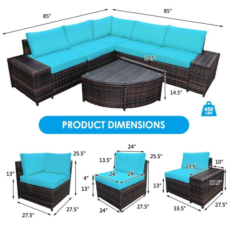 Turkuaz Rattan 6 Parça Minderli Köşe Koltuk Takımı - 256373