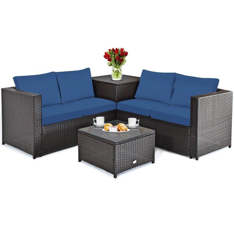 Turkuaz Rattan Minderli ve Depolamalı Bahçe Takımı - 274154