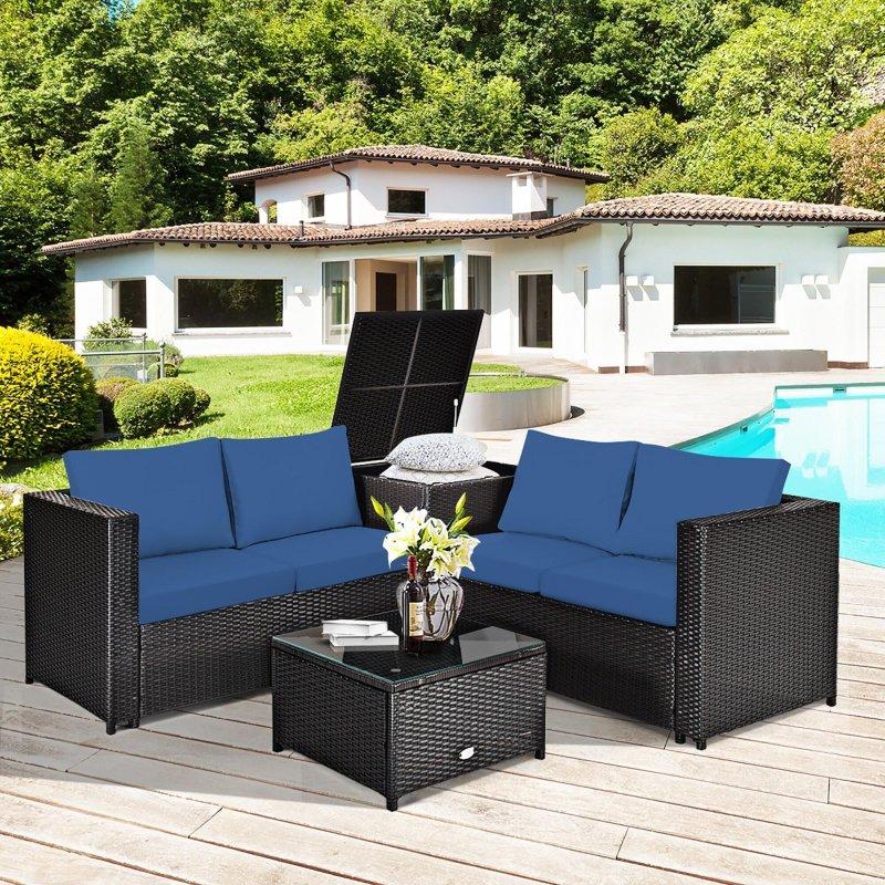 Turkuaz Rattan Minderli ve Depolamalı Bahçe Takımı - 274154