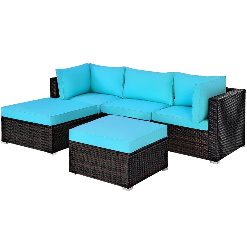 Turkuaz Rattan Modüler 5 Parça Bahçe Takımı - 275969