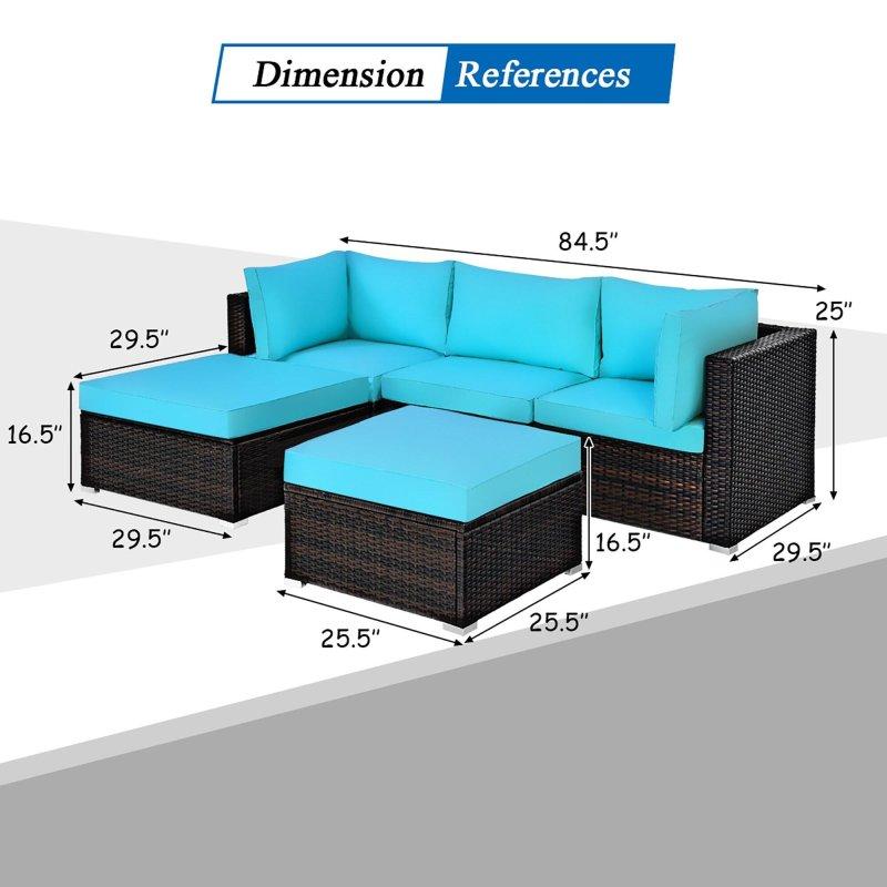 Turkuaz Rattan Modüler 5 Parça Bahçe Takımı - 275969