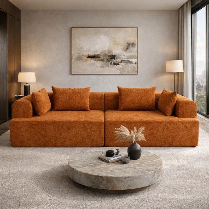 Turuncu Buklet Kumaş Modüler Derin Oturumlu Bohem Koltuk - 245x93 cm - 286980