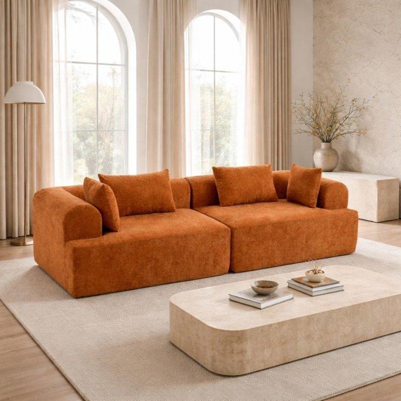 Turuncu Buklet Kumaş Modüler Derin Oturumlu Bohem Koltuk - 245x93 cm - 286980