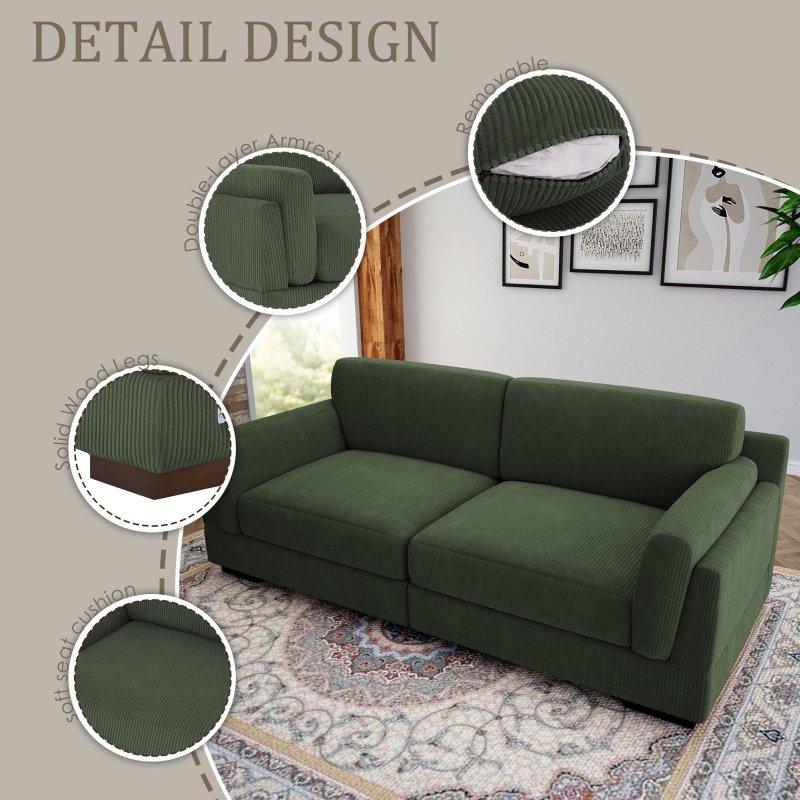 Turuncu Fitilli Kadife Geniş Oturumlu Masif Ahşap Ayaklı Bohem Koltuk - 230 cm - 281473