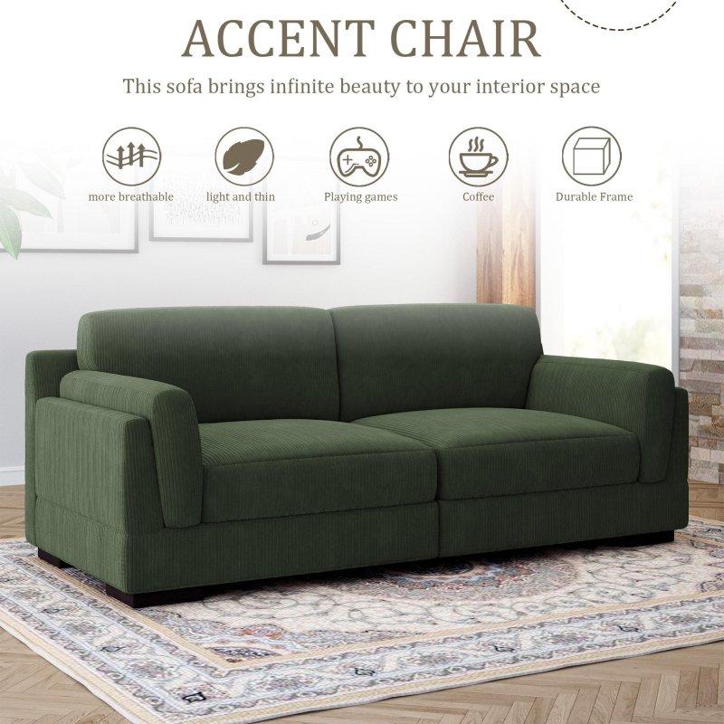 Turuncu Fitilli Kadife Geniş Oturumlu Masif Ahşap Ayaklı Bohem Koltuk - 230 cm - 281473