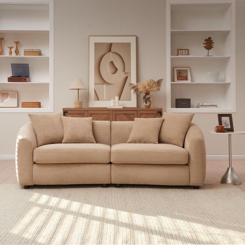 Turuncu Kadife Kavisli 3 Kişilik Bohem Koltuk - 221x87x71 cm - 284555