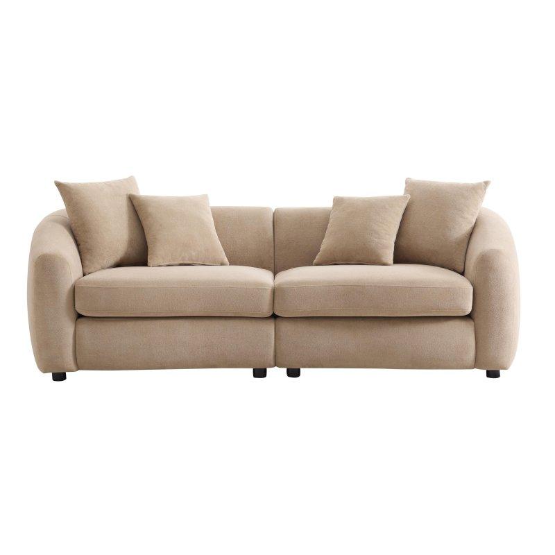 Turuncu Kadife Kavisli 3 Kişilik Bohem Koltuk - 221x87x71 cm - 284555