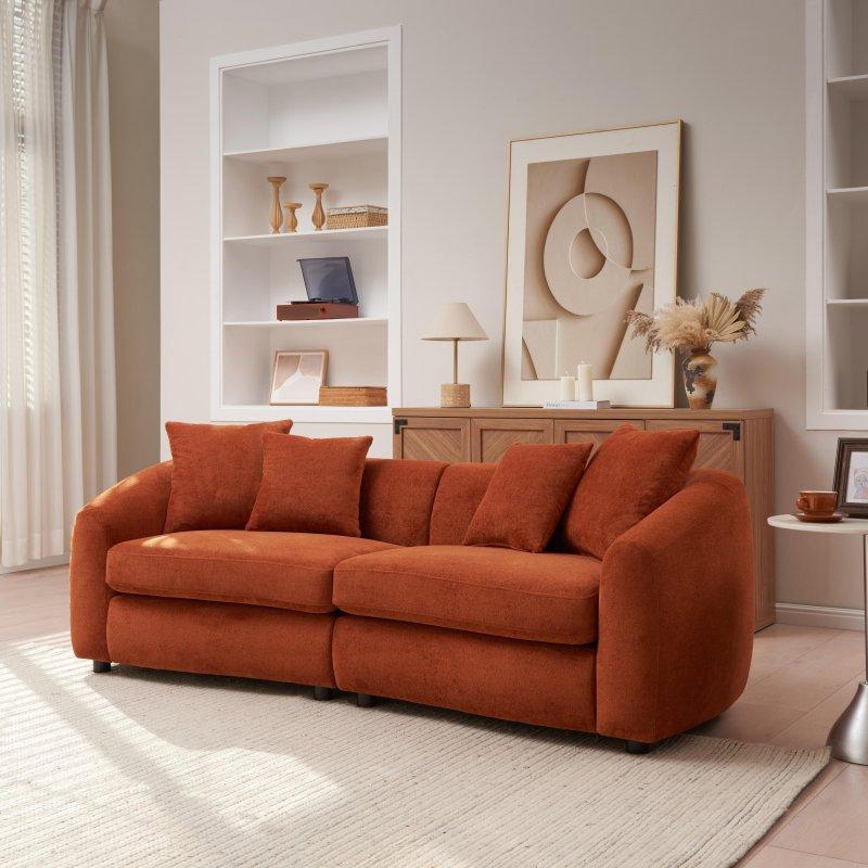 Turuncu Kadife Kavisli 3 Kişilik Bohem Koltuk - 221x87x71 cm - 284555 Turuncu Kadife Kavisli 3 Kişilik Bohem Koltuk - 221x87x71 cm - 284555