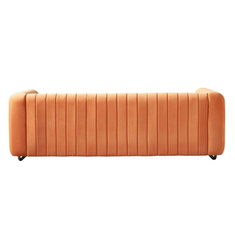 Turuncu Kadife Kıvrık Kollu Dikey Dikişli Gold Metal Ayaklı 3 Kişilik Bohem Koltuk - 214 cm - 291798