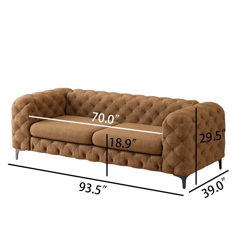 Turuncu Kadife Metal Ayaklı Chesterfield Kapitoneli Bohem Koltuk - 238x100x75 cm - 284292