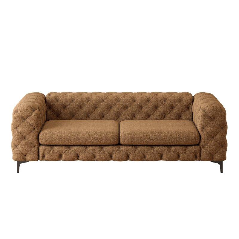 Turuncu Kadife Metal Ayaklı Chesterfield Kapitoneli Bohem Koltuk - 238x100x75 cm - 284292