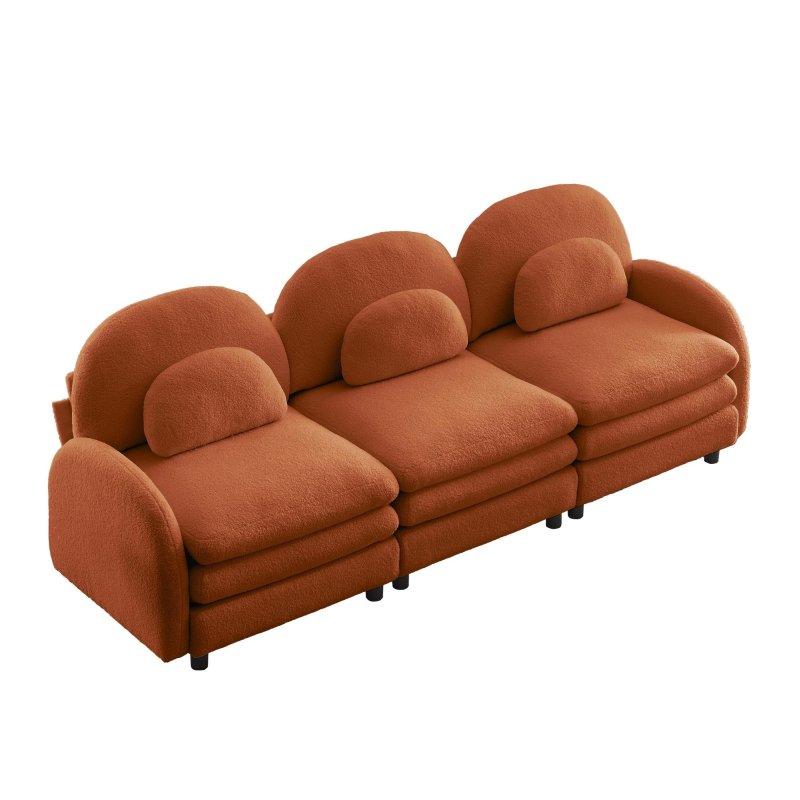 Turuncu MDF Teddy Kumaş Modüler Kavisli Tasarım Yastık Sırtlı Bohem Koltuk - 250x90x86 cm - 288969