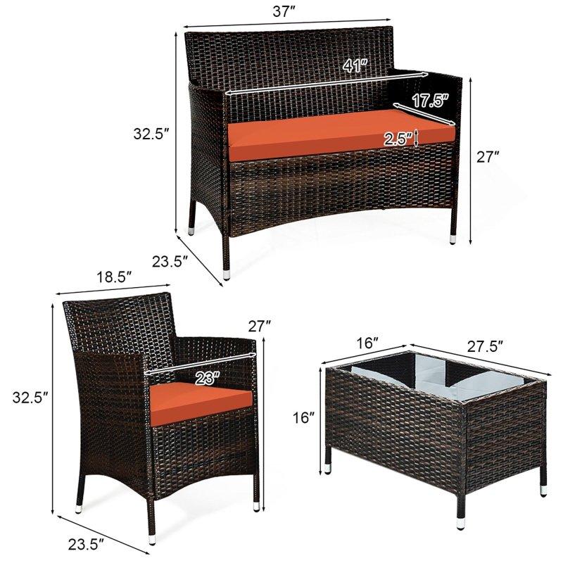 Turuncu Rattan Minderli 4 Parça Bahçe Takımı - 273970
