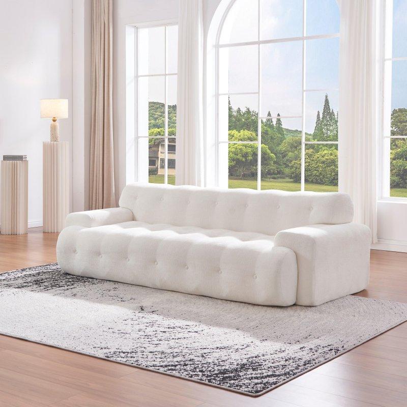 Turuncu Şönil Kumaş Düğme Kapitoneli Derin Oturumlu 3 Kişilik Bohem Koltuk - 224x103x64 cm - 284559