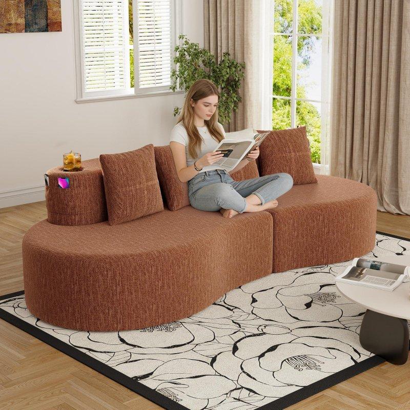 Turuncu Şönil Kumaş Kavisli Modüler 3 Kişilik Bohem Koltuk - 241 cm - 292203