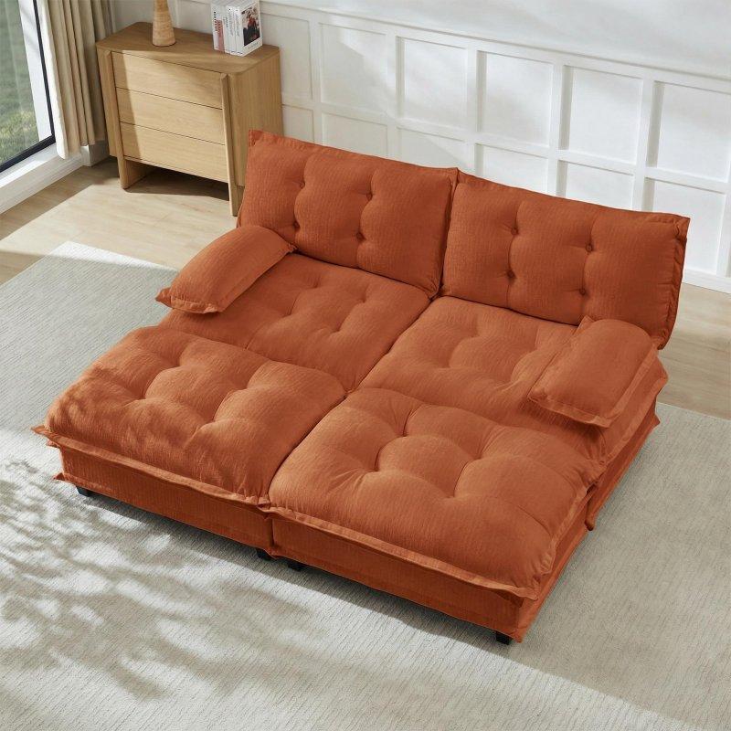 Turuncu Şönil Kumaş Masif Ahşap Modüler Derin Oturumlu Bohem Koltuk - 196x153 cm - 291049