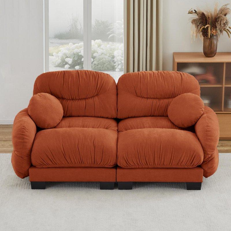 Turuncu Şönil Kumaş MDF Modüler Pliseli Bohem Koltuk - 208x92x87 cm - 290616