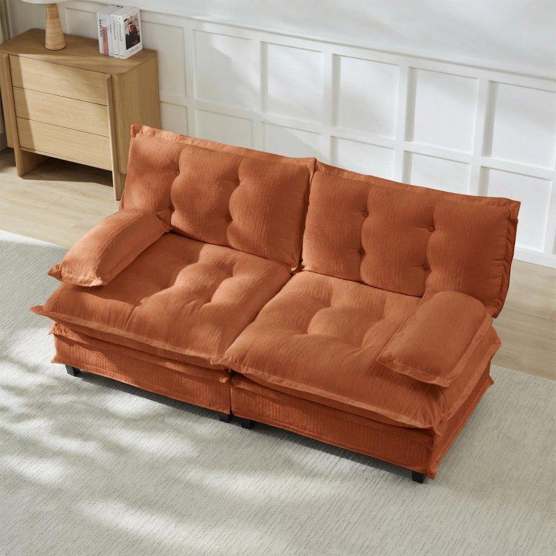Turuncu Şönil Kumaş Modüler Yastık Sırtlı Bohem Koltuk - 196x90x86 cm - 289979