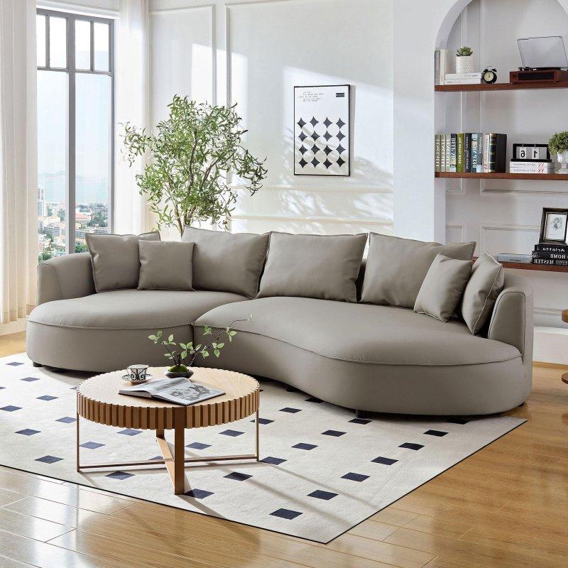 Turuncu Suni Deri Kavisli Tasarım Şezlonglu Köşe Koltuk - 310x168 cm - 259642