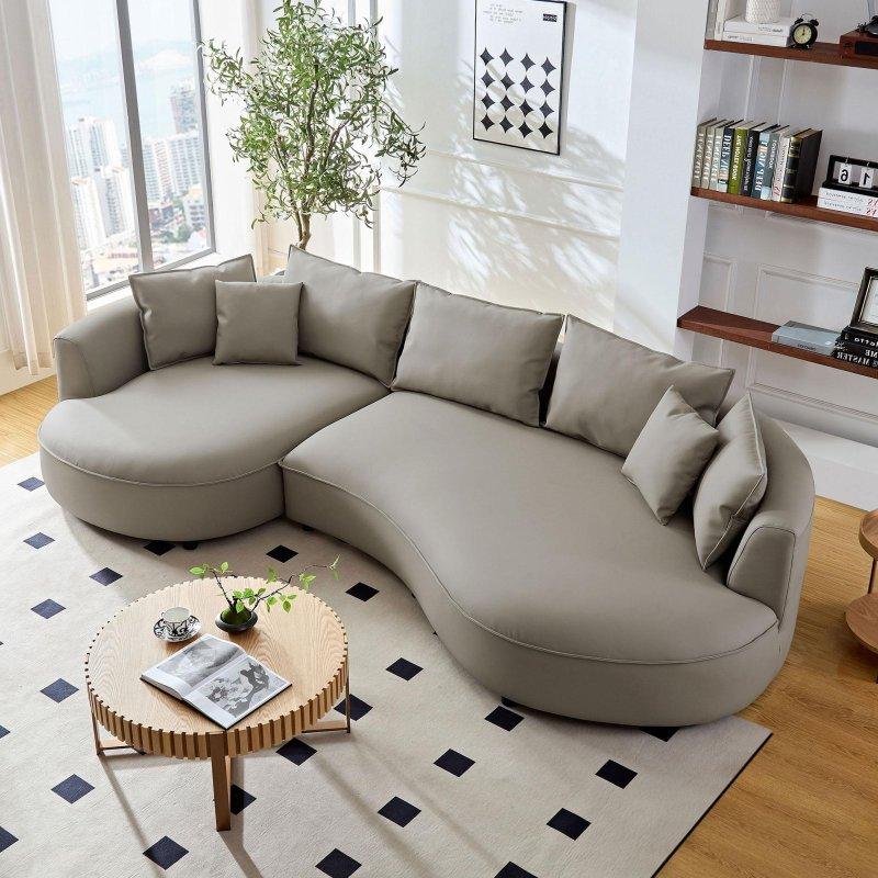 Turuncu Suni Deri Kavisli Tasarım Şezlonglu Köşe Koltuk - 310x168 cm - 259642