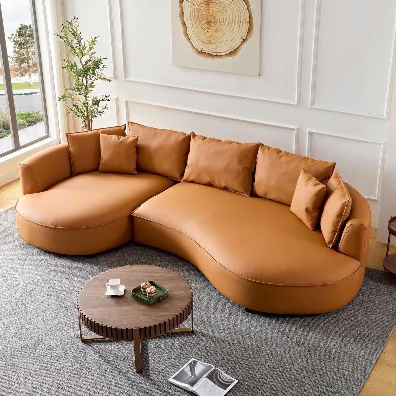 Turuncu Suni Deri Kavisli Tasarım Şezlonglu Köşe Koltuk - 310x168 cm - 259642 Turuncu Suni Deri Kavisli Tasarım Şezlonglu Köşe Koltuk - 310x168 cm - 259642