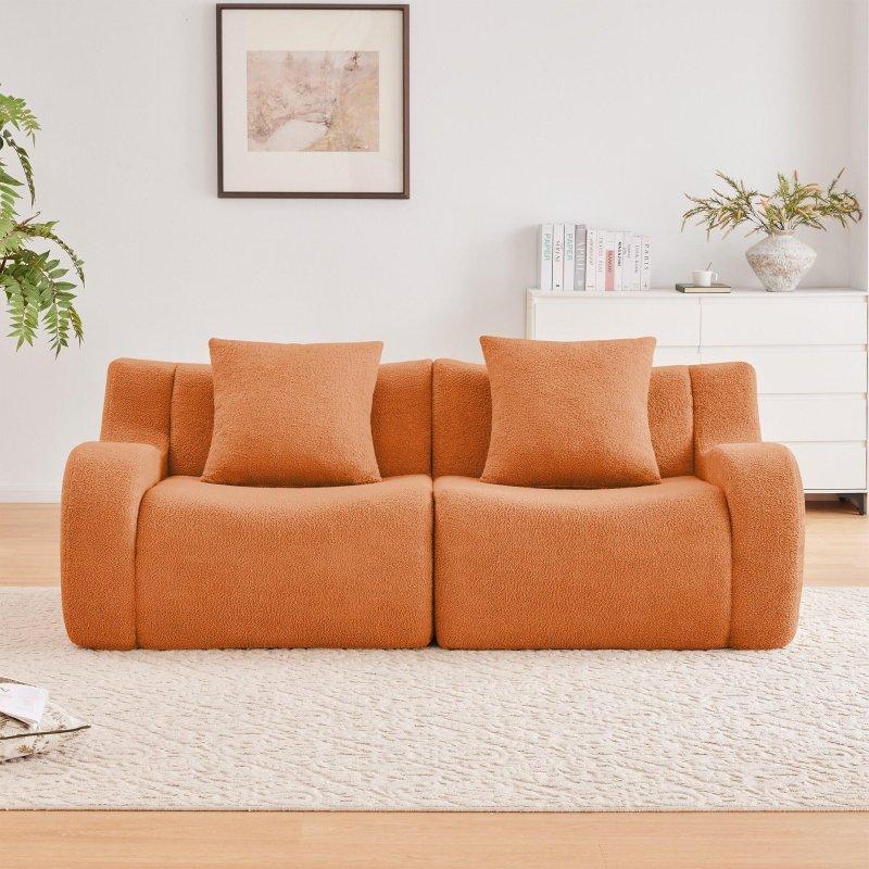 Turuncu Teddy Kumaş Kavisli Kolçaklı Kuştüyü Dolgulu Bohem Koltuk - 166x104 cm - 288572