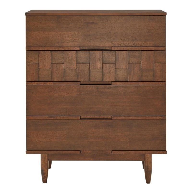 Tütün Rengi Ahşap Dört Çekmeceli Konik Ayaklı Şifonyer - 90x45x110 cm - 308964