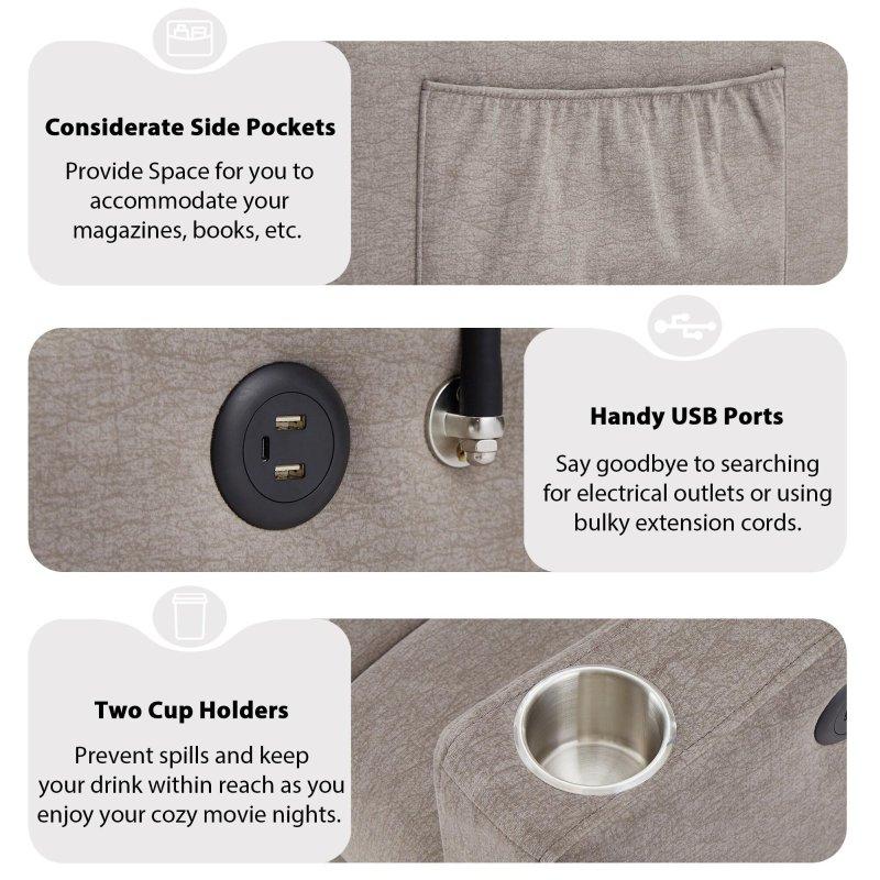 USB Portlu Bardaklıklı ve Yatak Olabilen Polyester Bohem Koltuk - 142 cm - 286461