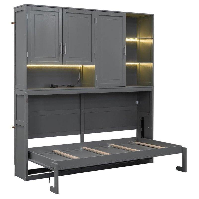 Üst Dolaplı ve Raflı MDF Tek Kişilik Duvar Yatağı - 266392