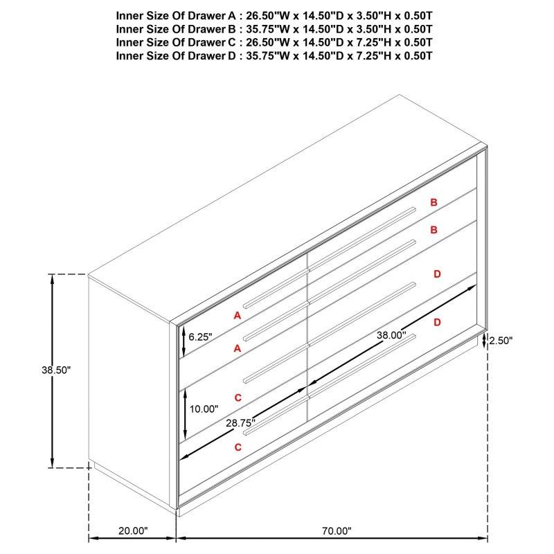 Vizon Meşe 8 Çekmeceli Asimetrik Tasarımlı Yatay Şifonyer - 178 cm - 297545