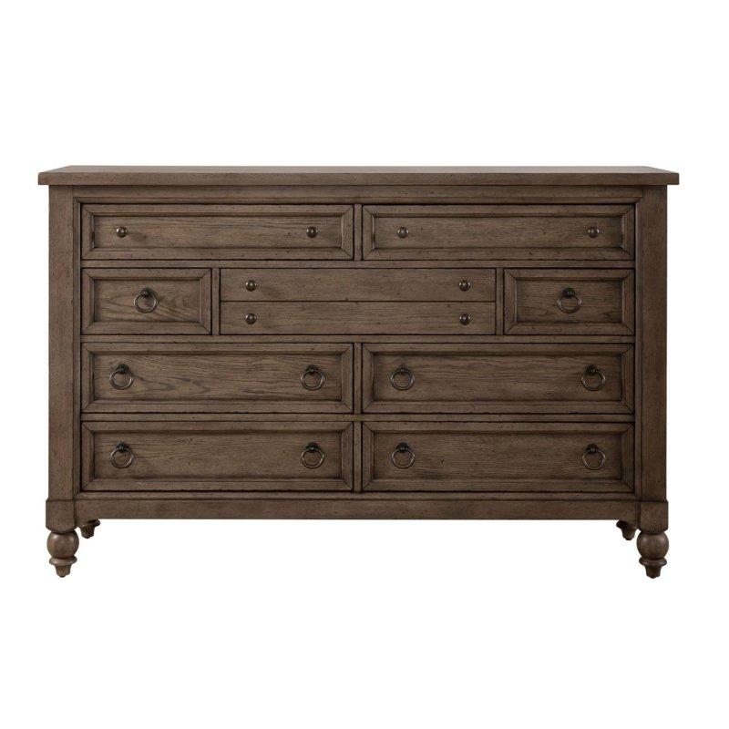 Vizon Meşe Ahşap 9 Çekmeceli Antik Pirinç Kulplu Şifonyer - 168x46x107 cm - 297230