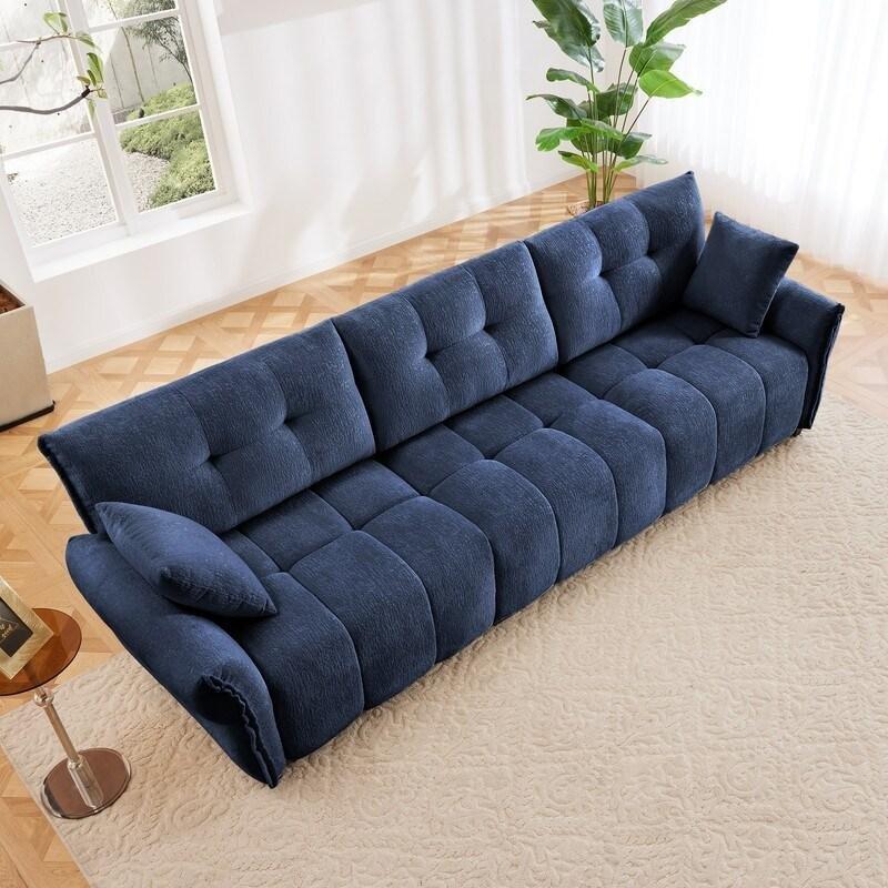 Yastık Sırtlı Şönil Kumaş El Yapımı 3 Kişilik Bohem Koltuk - 280 cm - 286544