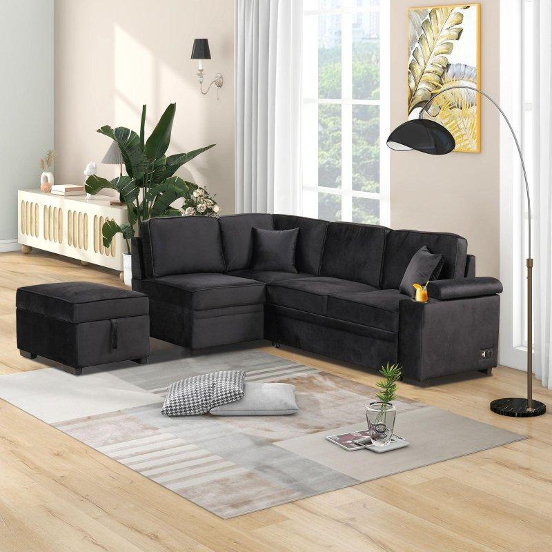Yataklı Sandıklı USB Portlu L Köşe Koltuk - 216x193 cm - 258564