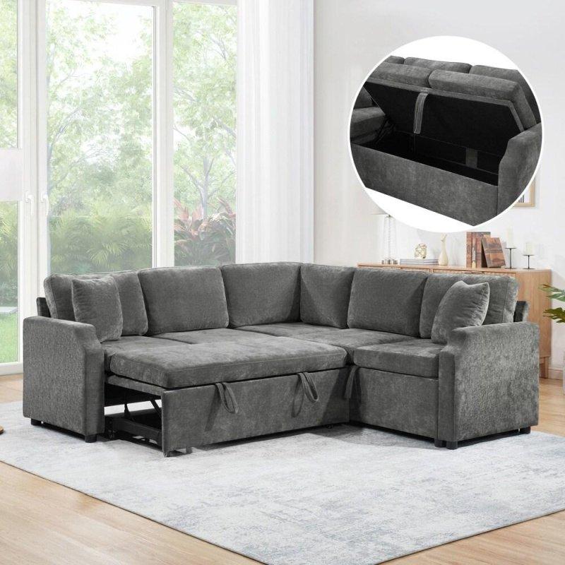 Yataklı ve Saklama Alanlı Şönil Kumaş Köşe Koltuk - 208x208 cm - 260225