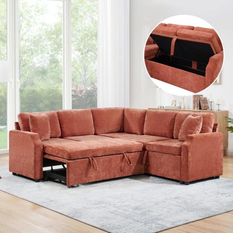Yataklı ve Saklama Alanlı Şönil Kumaş Köşe Koltuk - 208x208 cm - 260225