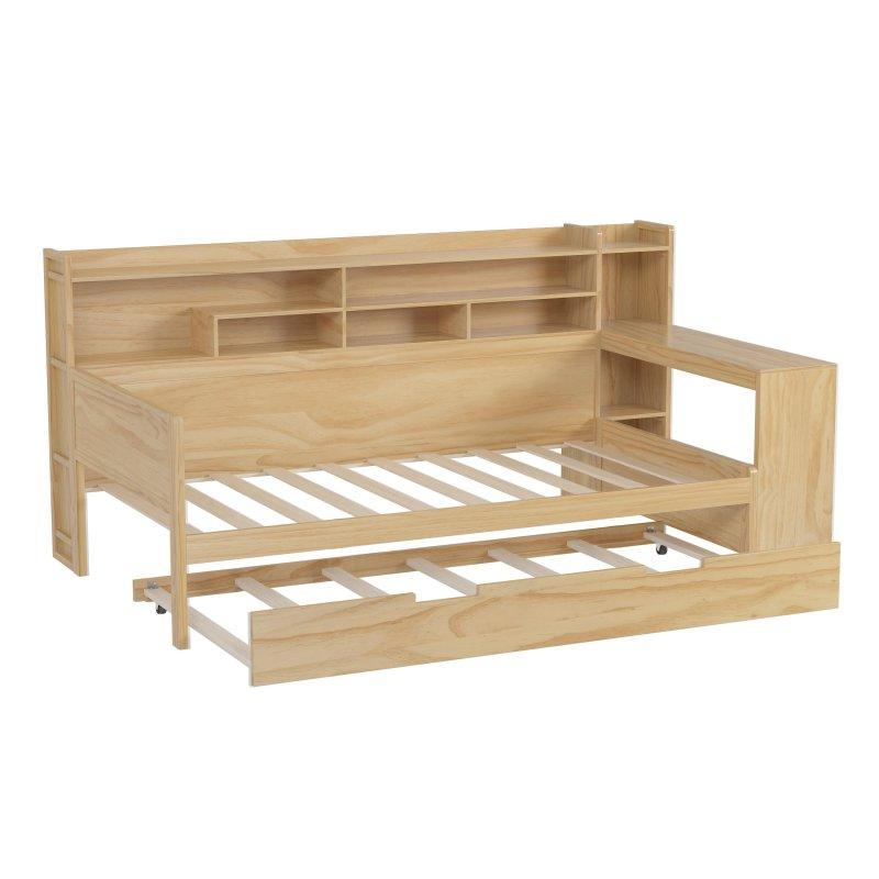 Yavru Yataklı Raflı ve Çalışma Masalı Ahşap Daybed Karyola - 330678