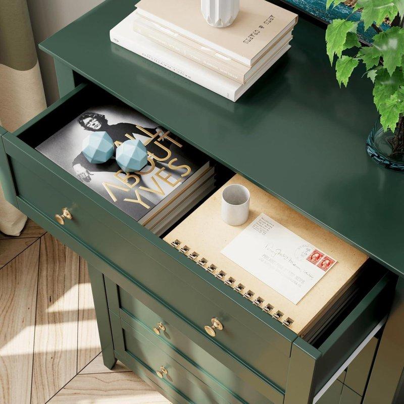 Yeşil Ahşap 5 Çekmeceli Metal Kulplu Modern Şifonyer - 311876