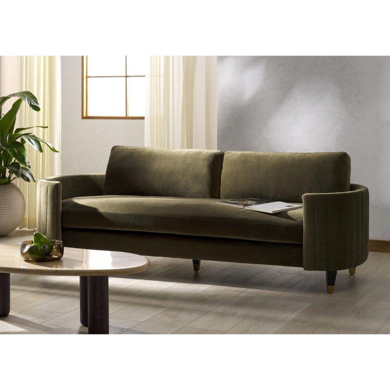 Yeşil Ahşap İskeletli Pirinç Detaylı Retro Ayaklı Bohem Koltuk - 232 cm - 291298