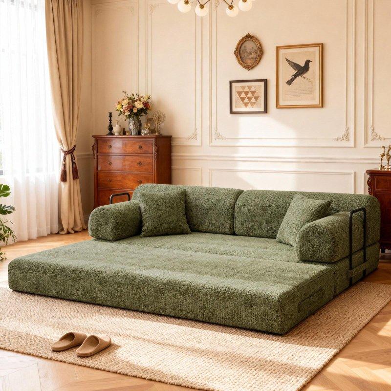 Yeşil Bukle Kumaş 4ü 1 Arada Yataklı Bohem Koltuk - 200x90x78 cm - 285985
