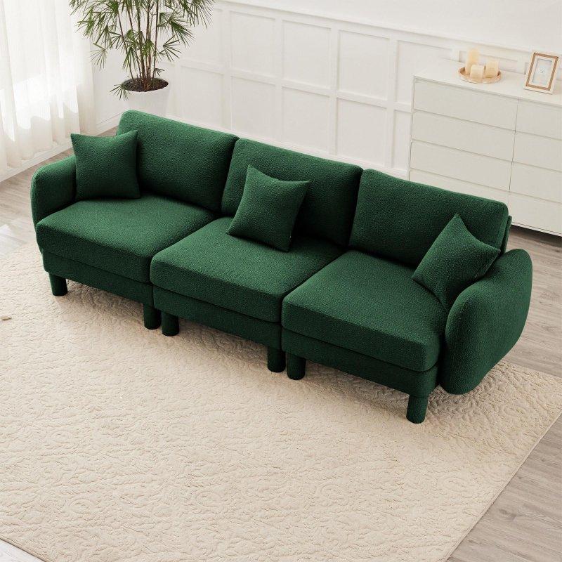 Yeşil Bukle Kumaş Deniz Kabuğu Kolçaklı 3 Kişilik Bohem Koltuk - 278 cm - 277917
