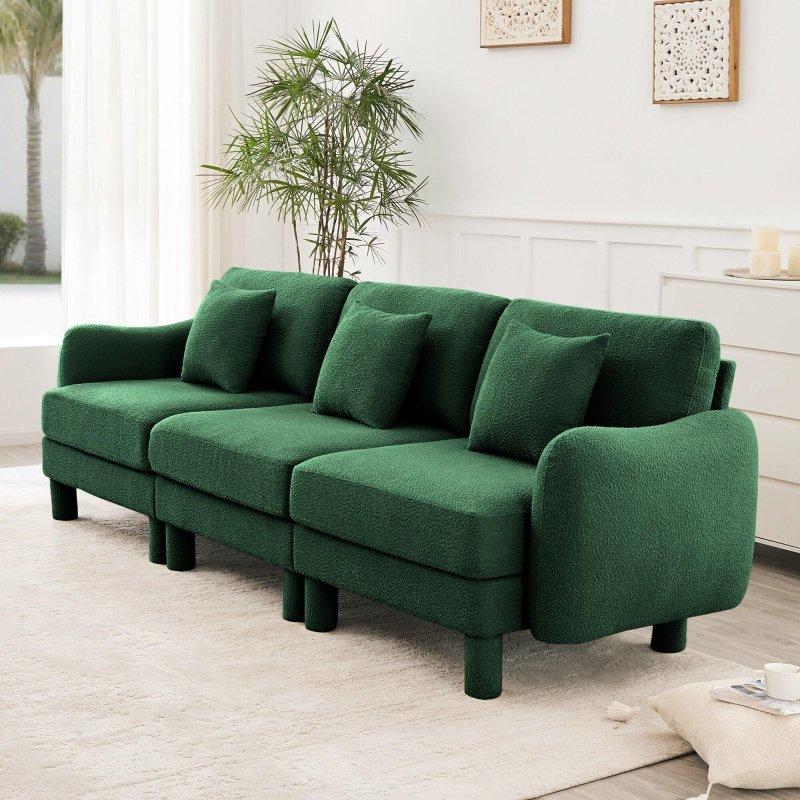Yeşil Bukle Kumaş Deniz Kabuğu Kolçaklı 3 Kişilik Bohem Koltuk - 278 cm - 277917