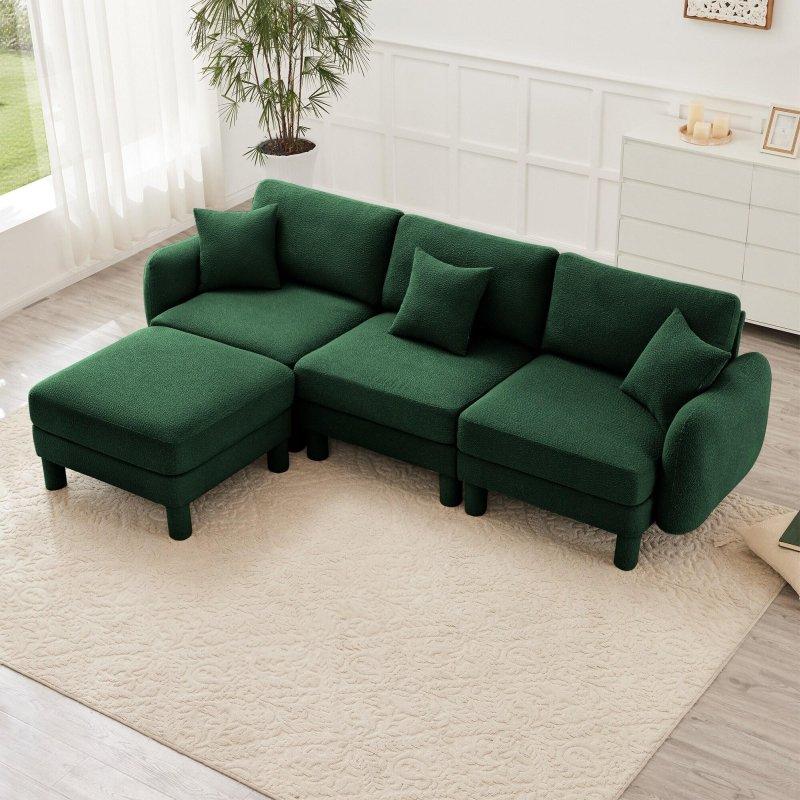 Yeşil Bukle Kumaş Modüler Puflu Sağ Köşe Koltuk - 278 cm - 258327