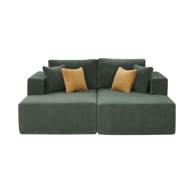 Yeşil Fitilli Kadife Çift Şezlonglu Yastıklı Sırt Bohem Koltuk - 194x163 cm - 290918
