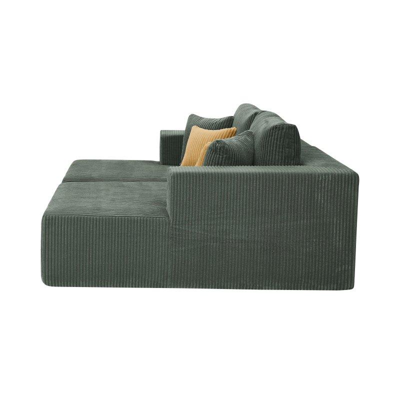 Yeşil Fitilli Kadife Çift Şezlonglu Yastıklı Sırt Bohem Koltuk - 194x163 cm - 290918