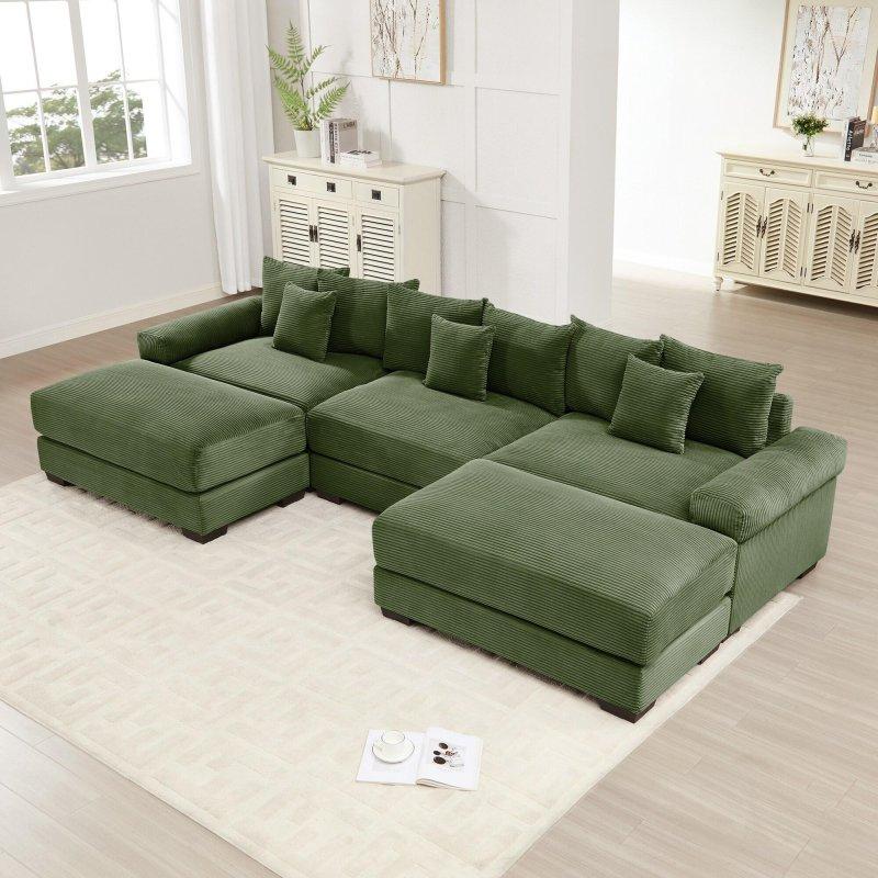 Yeşil Fitilli Kadife Derin Oturumlu Modüler Bohem Koltuk - 331 cm - 278065
